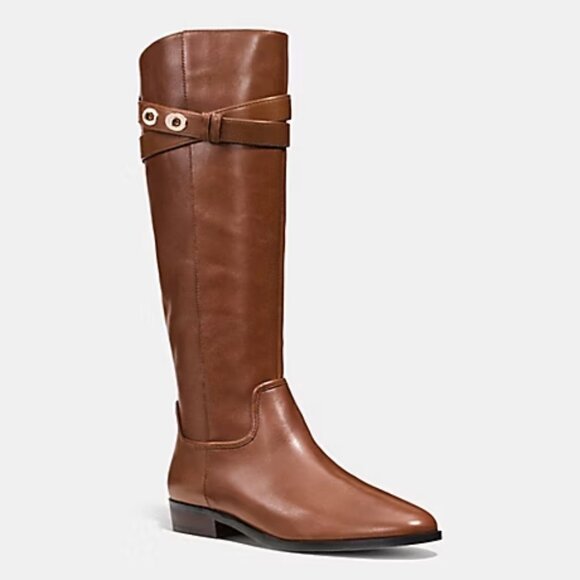 Coach Linette Calf Leather Boots | Riding Boots | Cognac | Size M | NIB - Picture 1 of 7